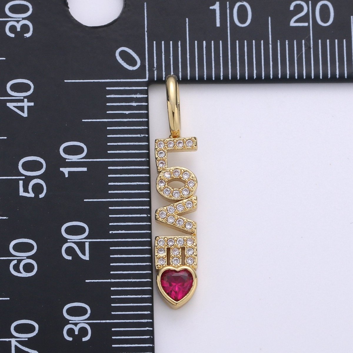 Micro Pave Love Pendant Word Letter Charm for Statement Necklace Charm Pendant in 14k Gold Filled Charm 28x6mm, D-091