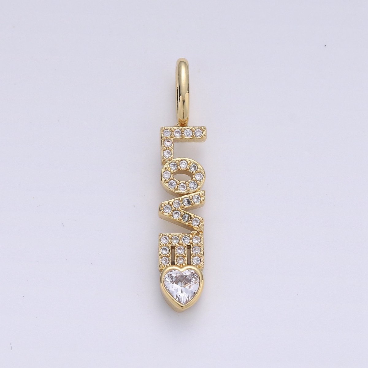 Micro Pave Love Pendant Word Letter Charm for Statement Necklace Charm Pendant in 14k Gold Filled Charm 28x6mm, D-091