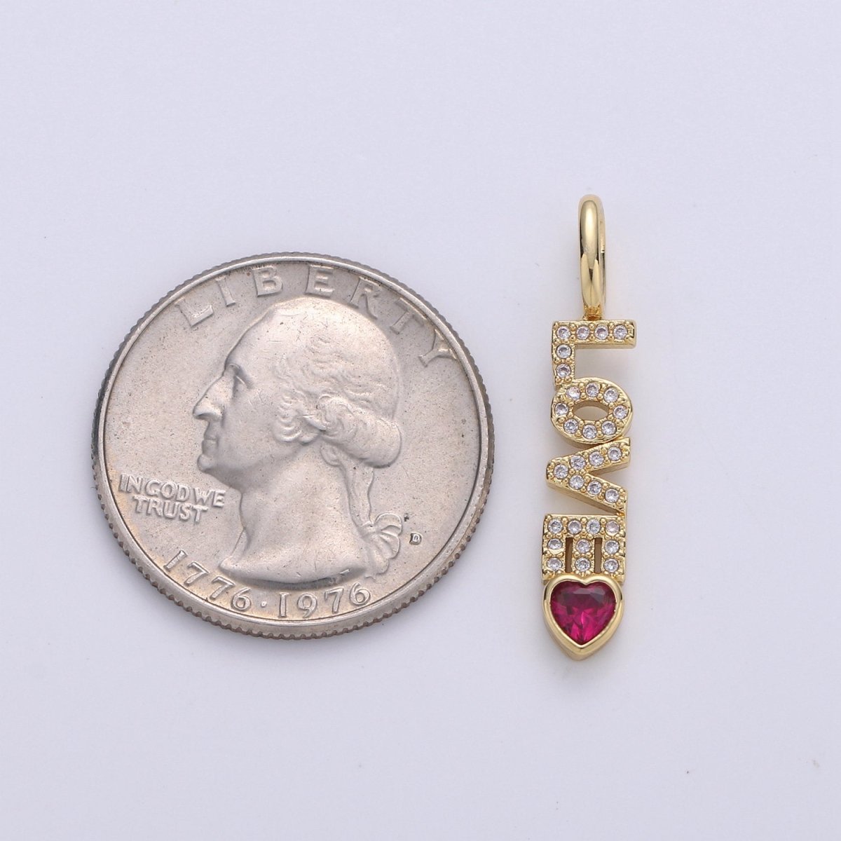 Micro Pave Love Pendant Word Letter Charm for Statement Necklace Charm Pendant in 14k Gold Filled Charm 28x6mm, D-091