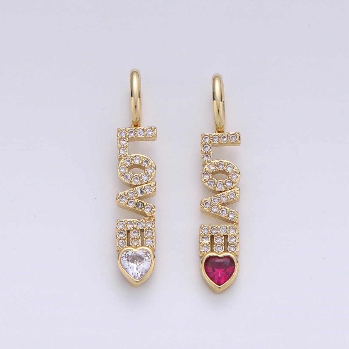 Micro Pave Love Pendant Word Letter Charm for Statement Necklace Charm Pendant in 14k Gold Filled Charm 28x6mm, D-091