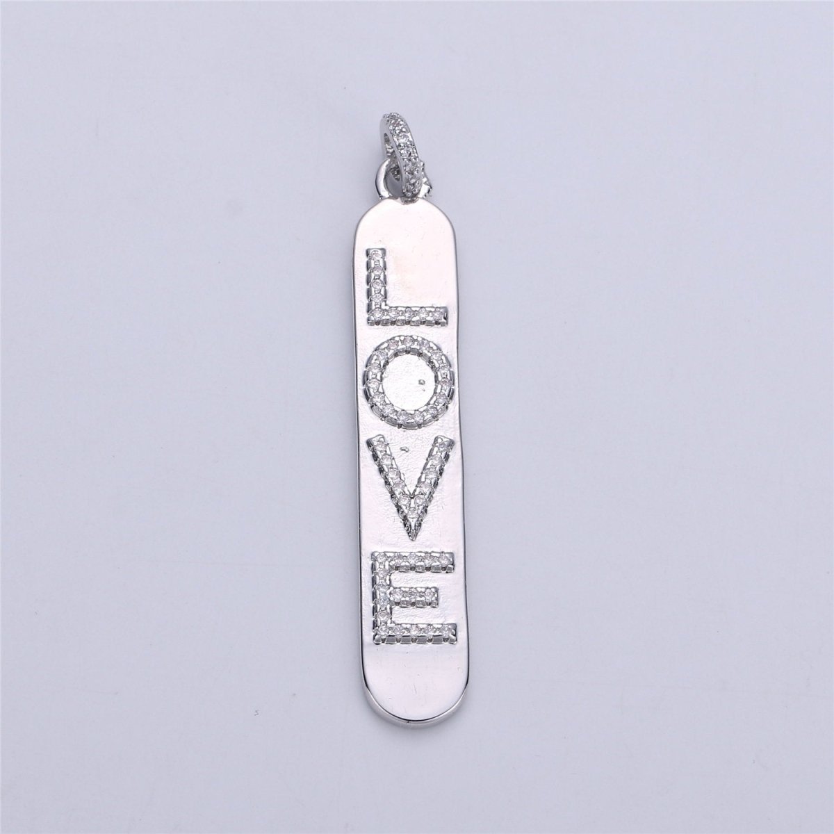 Micro Pave Love Word Charm Rectangle in 14k Gold Filled Drop Pendant for Necklace Earring Component I-589
