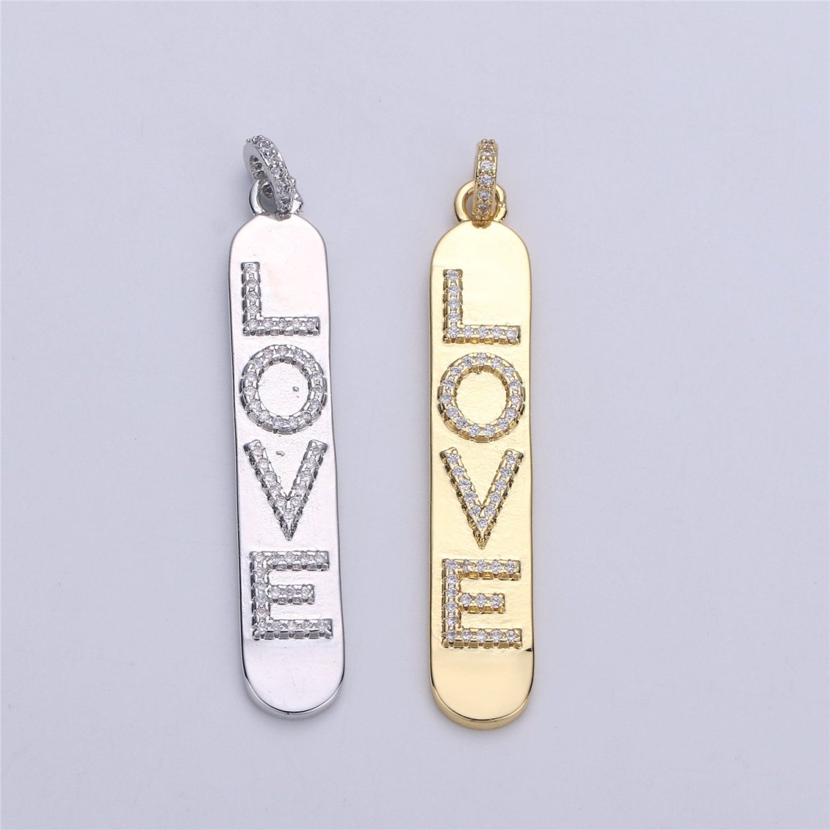 Micro Pave Love Word Charm Rectangle in 14k Gold Filled Drop Pendant for Necklace Earring Component I-589
