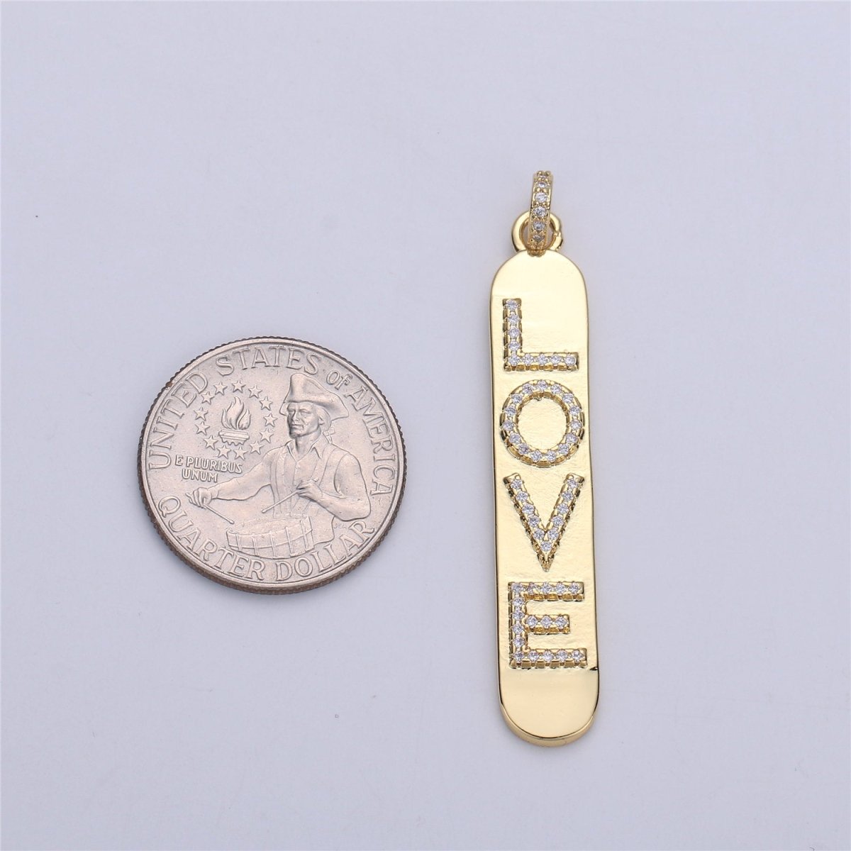 Micro Pave Love Word Charm Rectangle in 14k Gold Filled Drop Pendant for Necklace Earring Component I-589