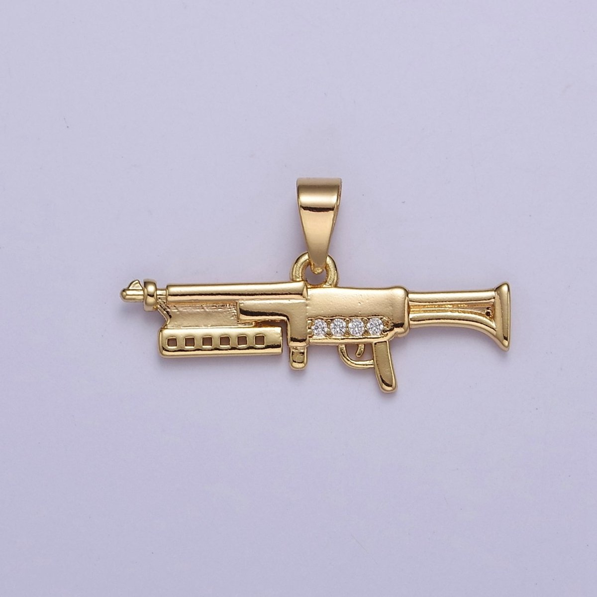 Micro Pave Machine Gun Shape Pendant 16K Gold Filled Gun Charm, Necklace Bracelet Charm Pendant 14x25.2mm J-441 - DLUXCA