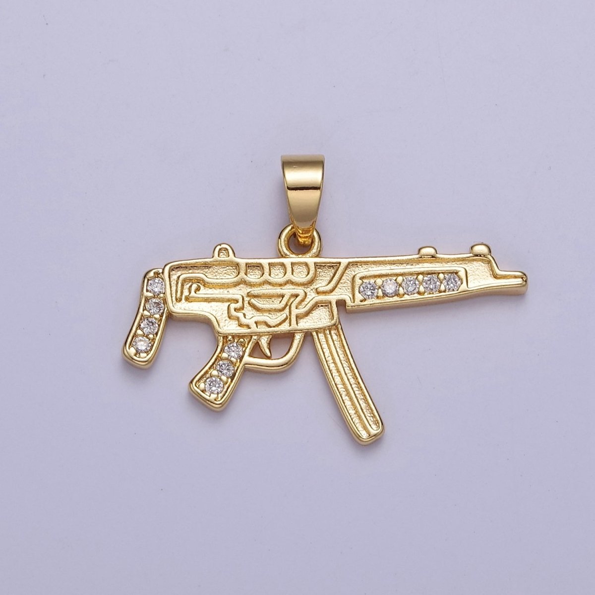 Micro Pave Machine Gun Shape Pendant 16K Gold Filled Gun Charm, Necklace Bracelet Charm Pendant 20.3x27.5mm J-445