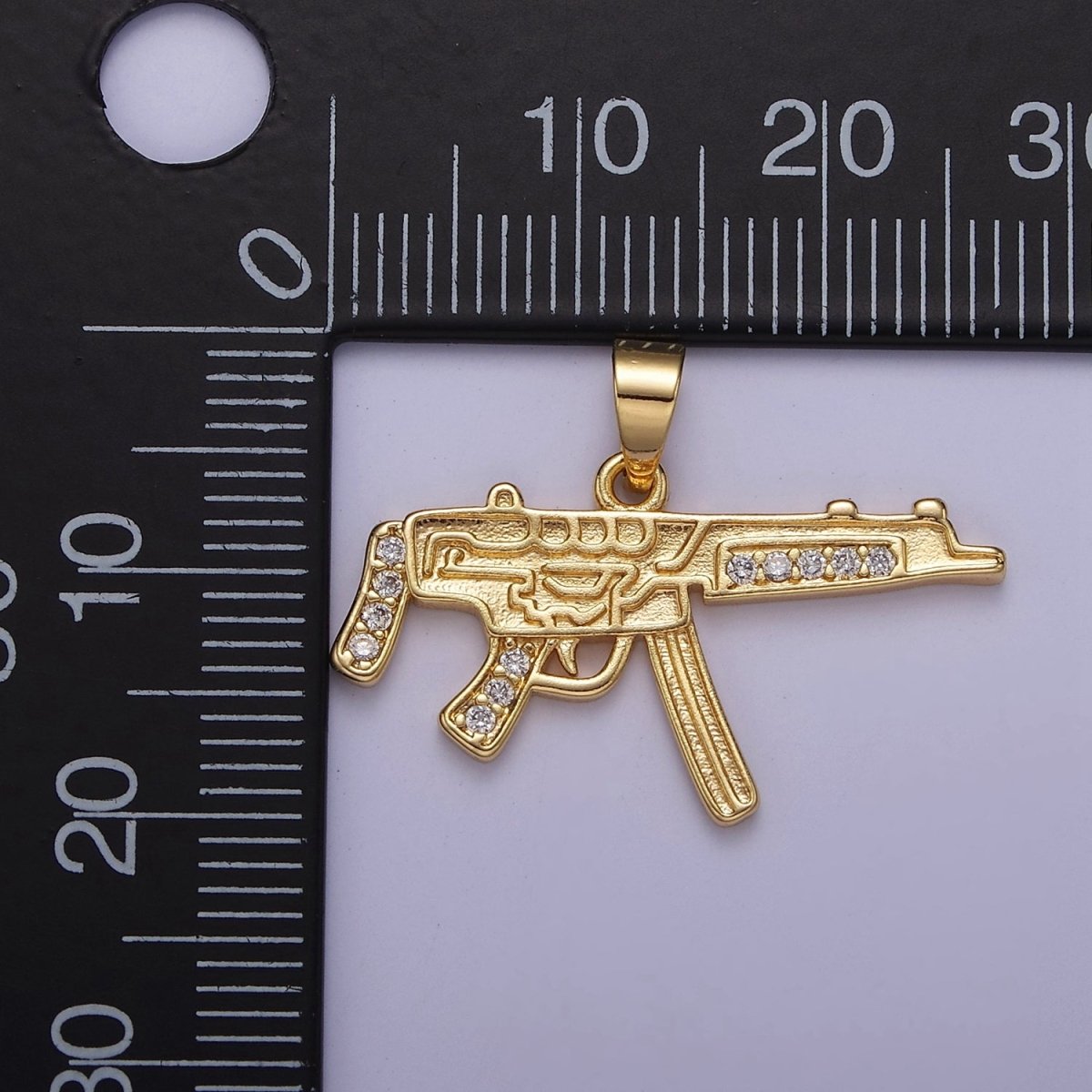 Micro Pave Machine Gun Shape Pendant 16K Gold Filled Gun Charm, Necklace Bracelet Charm Pendant 20.3x27.5mm J-445