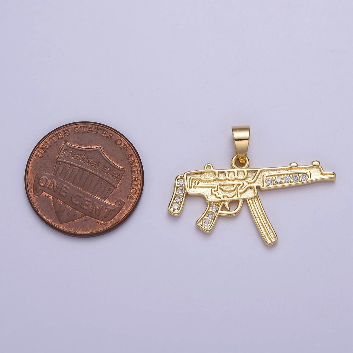 Micro Pave Machine Gun Shape Pendant 16K Gold Filled Gun Charm, Necklace Bracelet Charm Pendant 20.3x27.5mm J-445