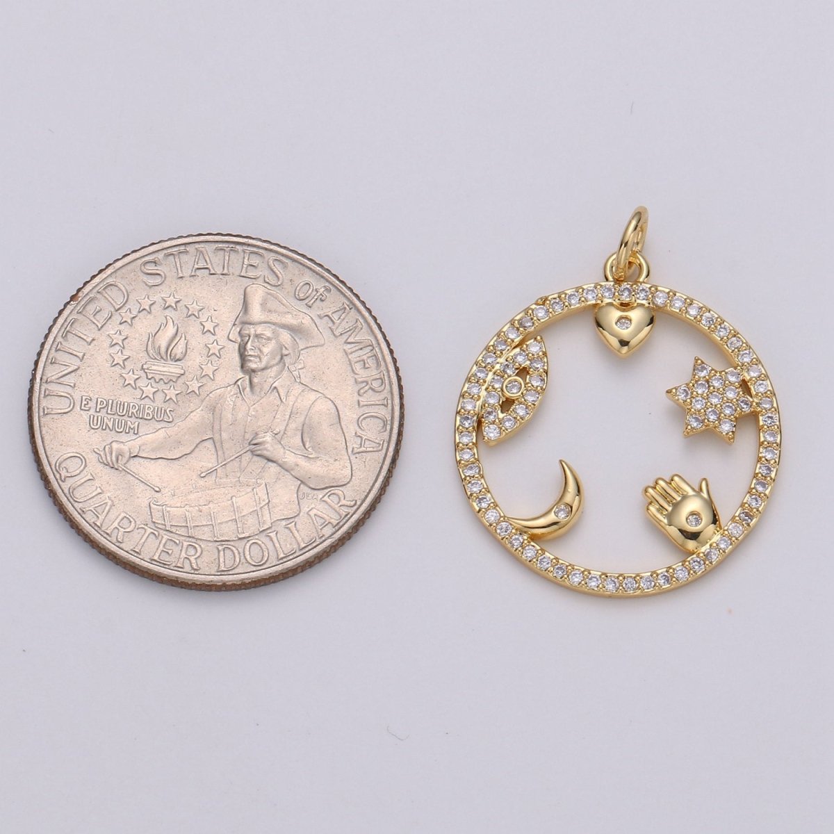 Micro Pave Medallion lucky Charm ,Gold medallion, Cubic ucky charm,Medallion pendant,Heart, Moon, Star luck, Evil eye Cz medallion Charm D-444 D-445