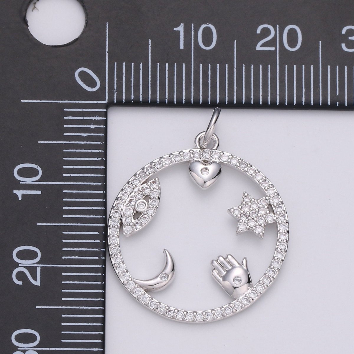 Micro Pave Medallion lucky Charm ,Gold medallion, Cubic ucky charm,Medallion pendant,Heart, Moon, Star luck, Evil eye Cz medallion Charm D-444 D-445