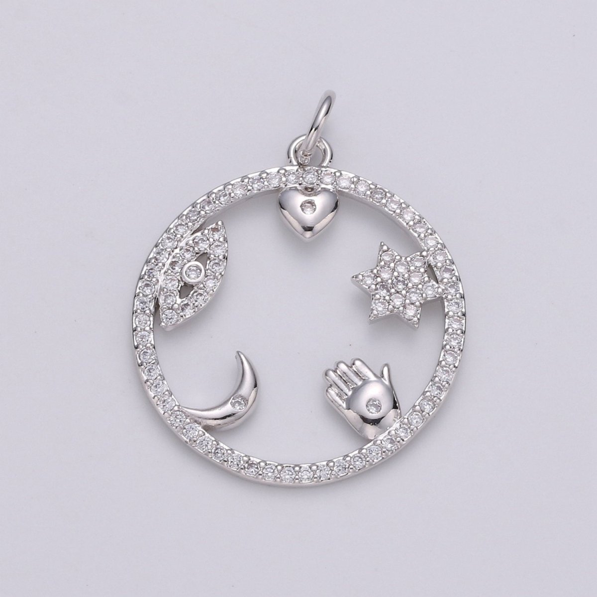Micro Pave Medallion lucky Charm ,Gold medallion, Cubic ucky charm,Medallion pendant,Heart, Moon, Star luck, Evil eye Cz medallion Charm D-444 D-445