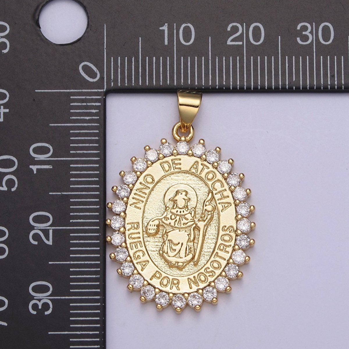Micro Pave Nino De Atocha Religious Medal Oval Religious Medallion Pendant Santo Jewelry H-894 - DLUXCA