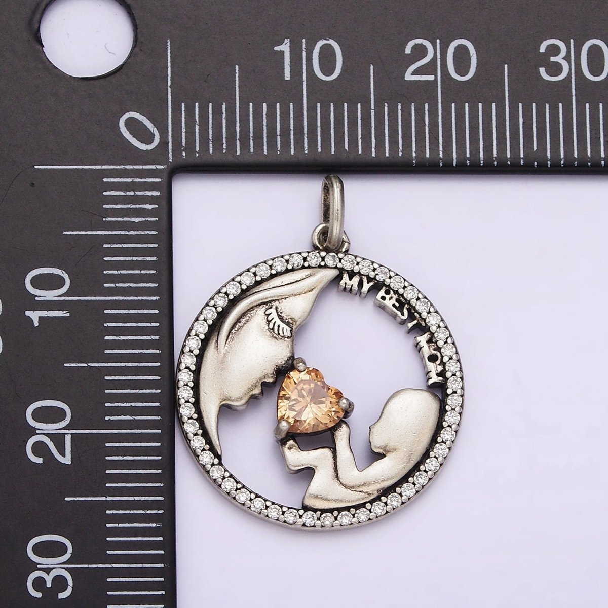 Micro Pave Pendant Sterling Silver S925 Mon and Son Daughters Coin Charm for Mom to Be Mother Day | SL-315 - DLUXCA