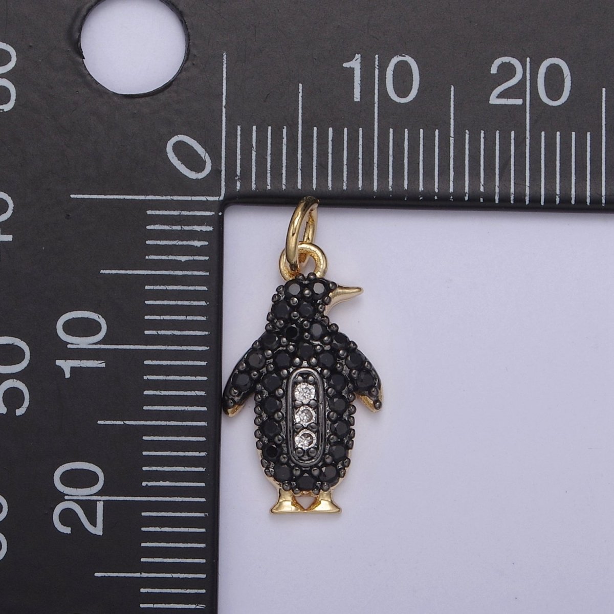 14k Gold Filled Micro Pave Penguin Charm in Gold & Black for Animal Lover | N-766