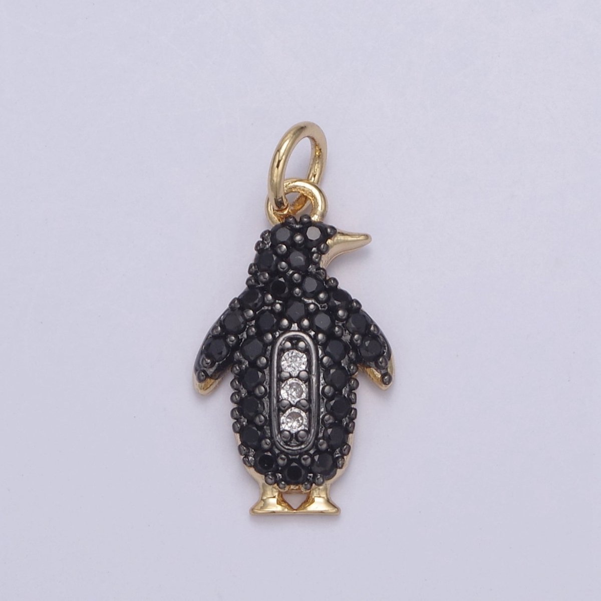 14k Gold Filled Micro Pave Penguin Charm in Gold & Black for Animal Lover | N-766