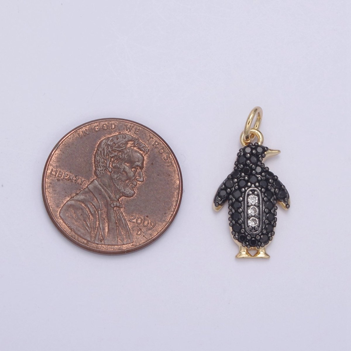 14k Gold Filled Micro Pave Penguin Charm in Gold & Black for Animal Lover | N-766