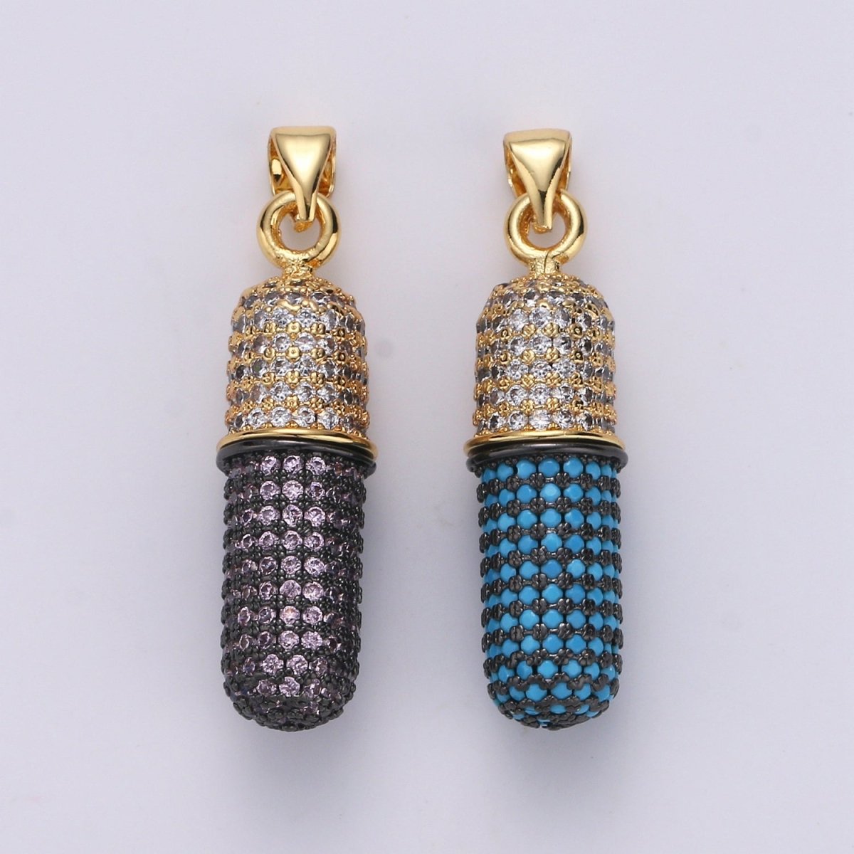Micro Pave Pill Charms -Cubic Pill Charms -Fancy Charm -Chill Pill Charm Teal Pill Charm -Statement Kawaii Charm for Necklace Pendant I-694