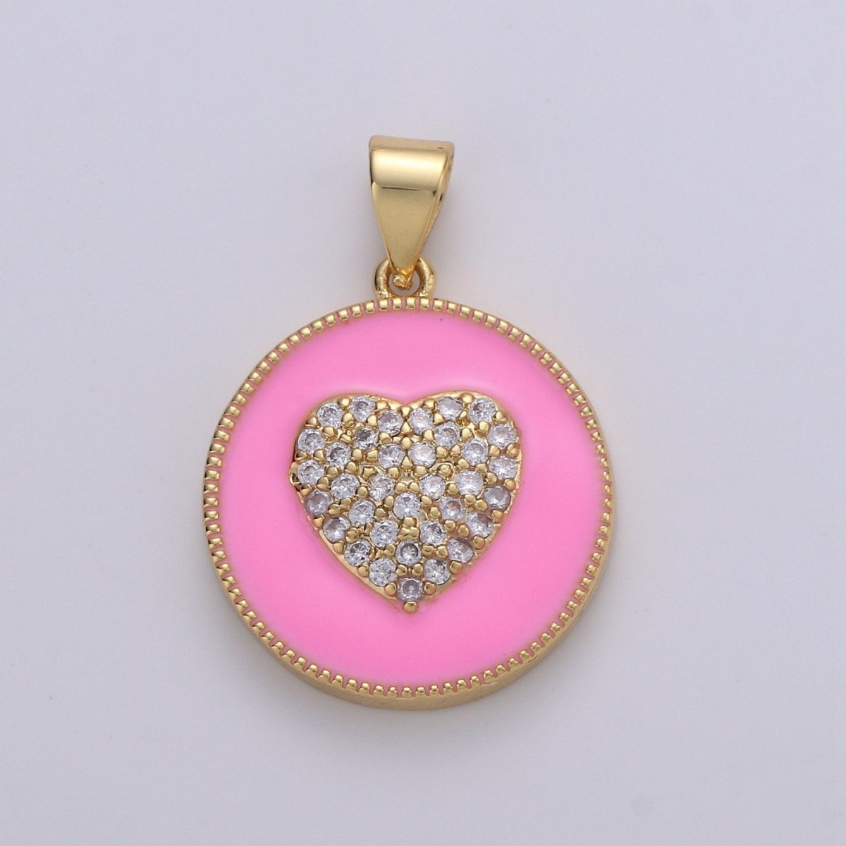 Micro Pave Pink Enamel Heart Charm Pendant, Enamel Heart Pendant, 14K gold Filled Heart Charm Blue Red Heart Pendant for Necklace Bracelet, J39/40/41