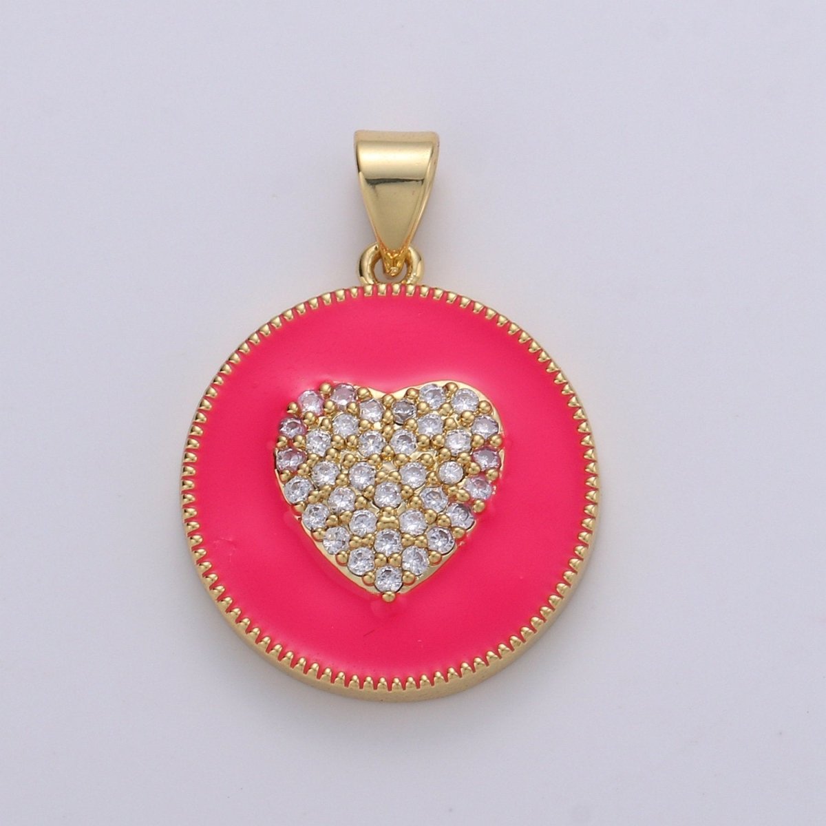 Micro Pave Pink Enamel Heart Charm Pendant, Enamel Heart Pendant, 14K gold Filled Heart Charm Blue Red Heart Pendant for Necklace Bracelet, J39/40/41