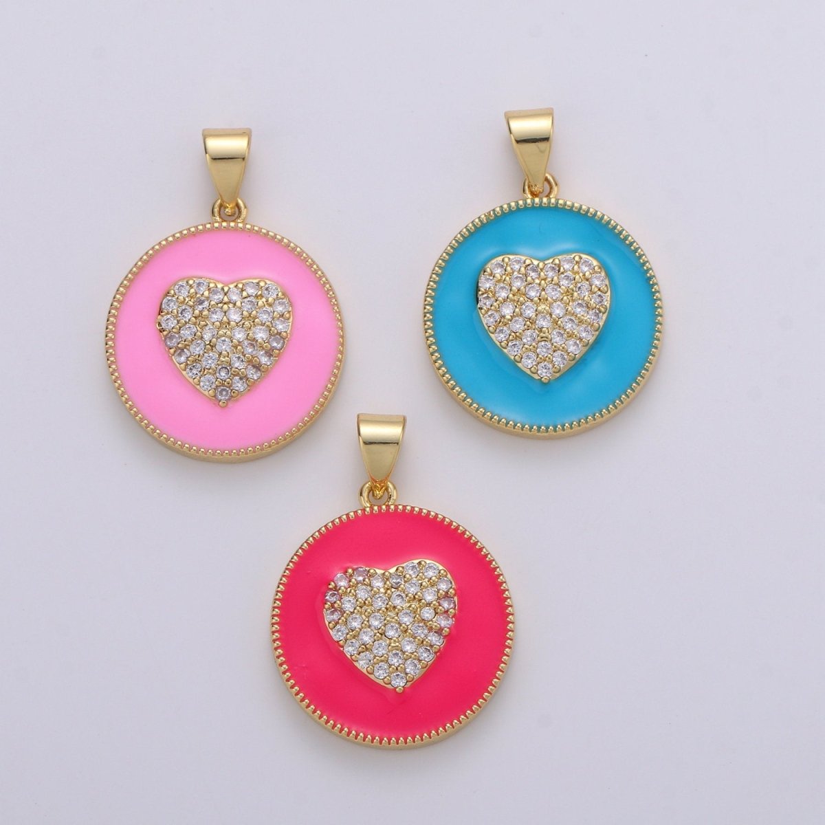 Micro Pave Pink Enamel Heart Charm Pendant, Enamel Heart Pendant, 14K gold Filled Heart Charm Blue Red Heart Pendant for Necklace Bracelet, J39/40/41
