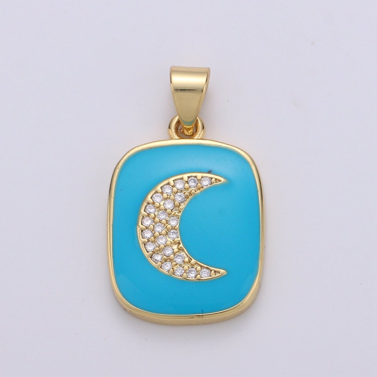 Micro Pave Pink Enamel Moon Charm Pendant, Enamel Crescent moon Pendant, 14K gold Filled Celestial Charm Pastel Pendant Necklace Bracelet J-044,J-045