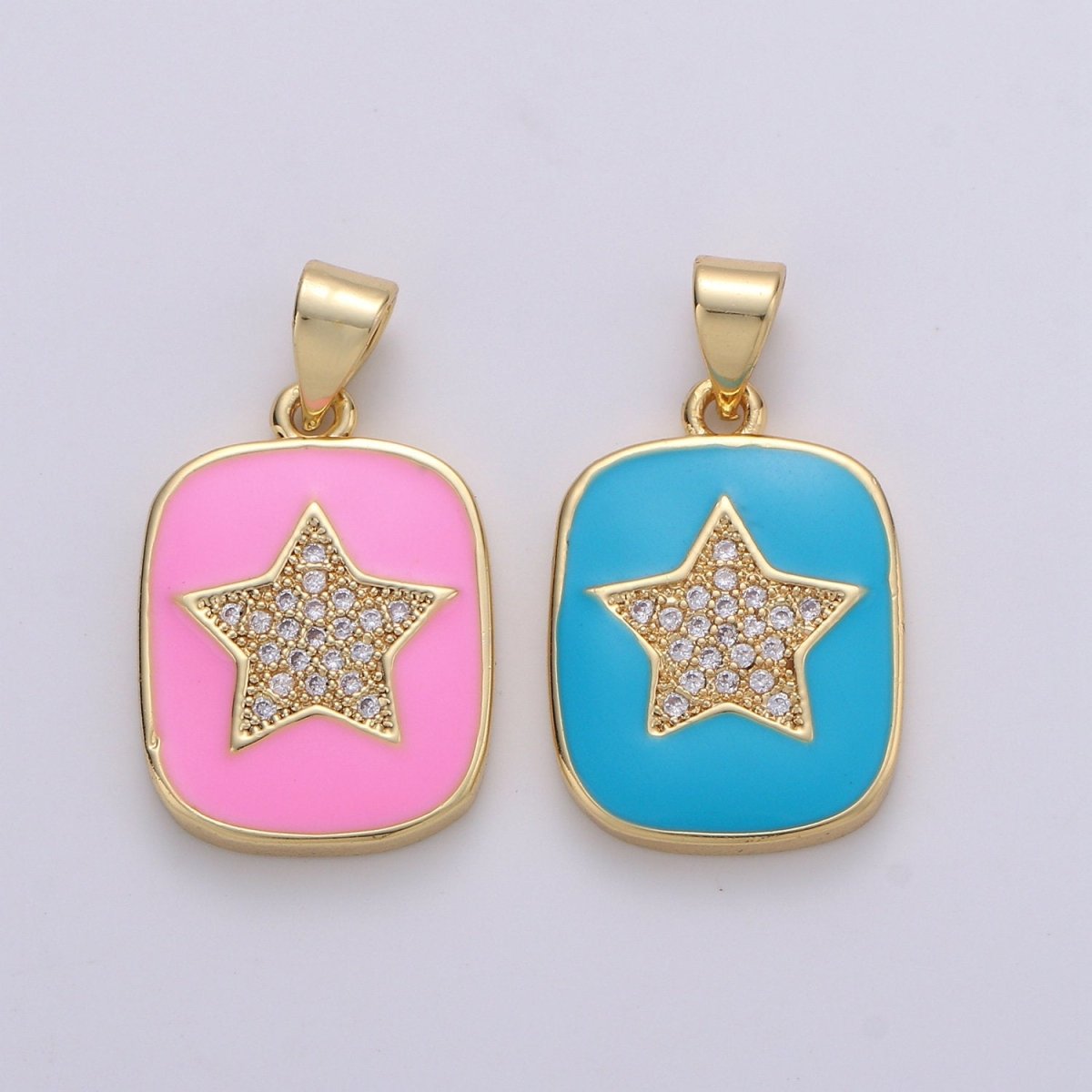Micro Pave Pink Enamel Star Charm Pendant, Enamel Star Pendant, 14K gold Filled Celestial Charm Blue Star Pendant for Necklace Bracele J-042,J-043