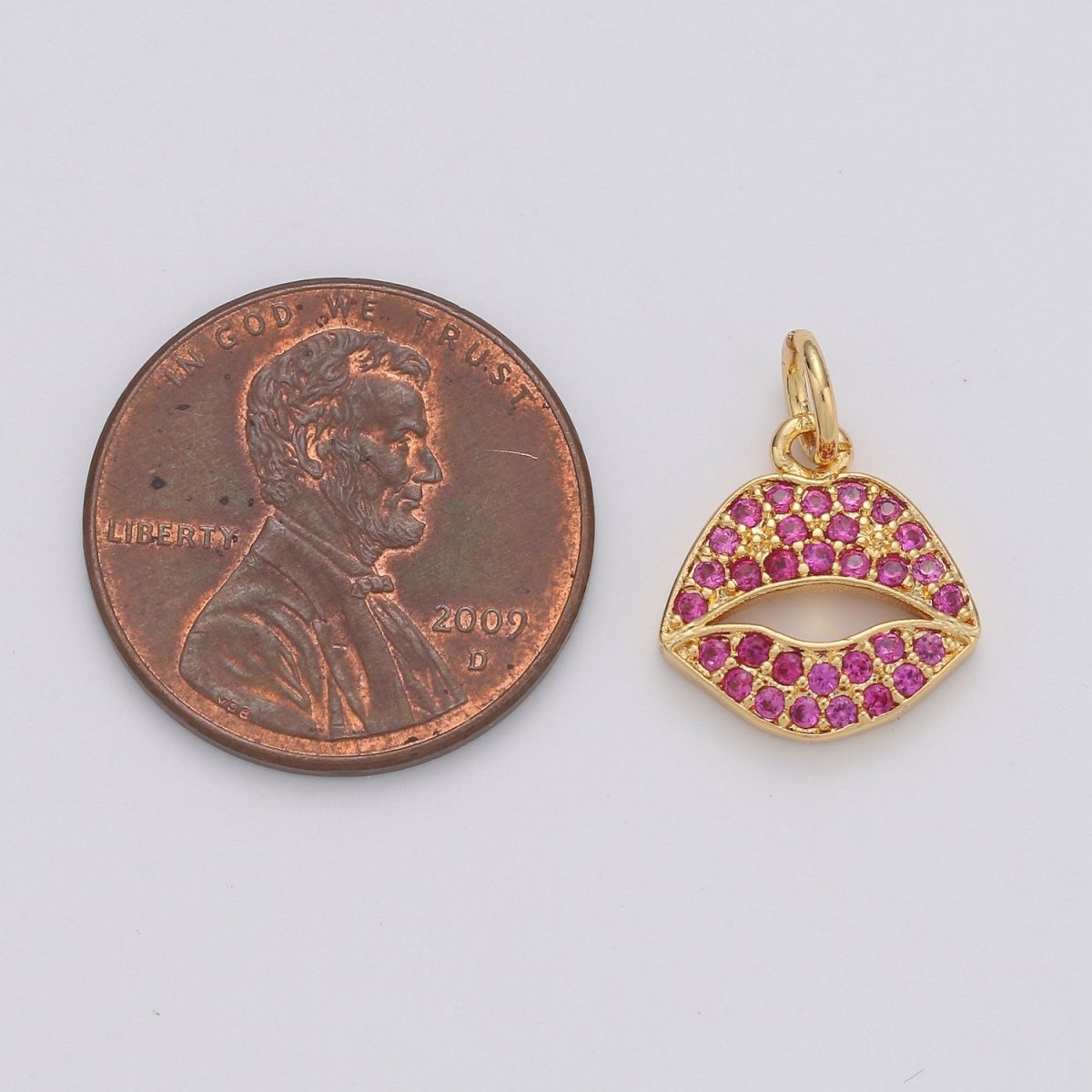 Micro Pave Pink Lips Charm in 14k Gold Filled for Bracelet Earring Necklace Charm Supply / Silver Lips Charm Kiss jewelry, D-188 D-189