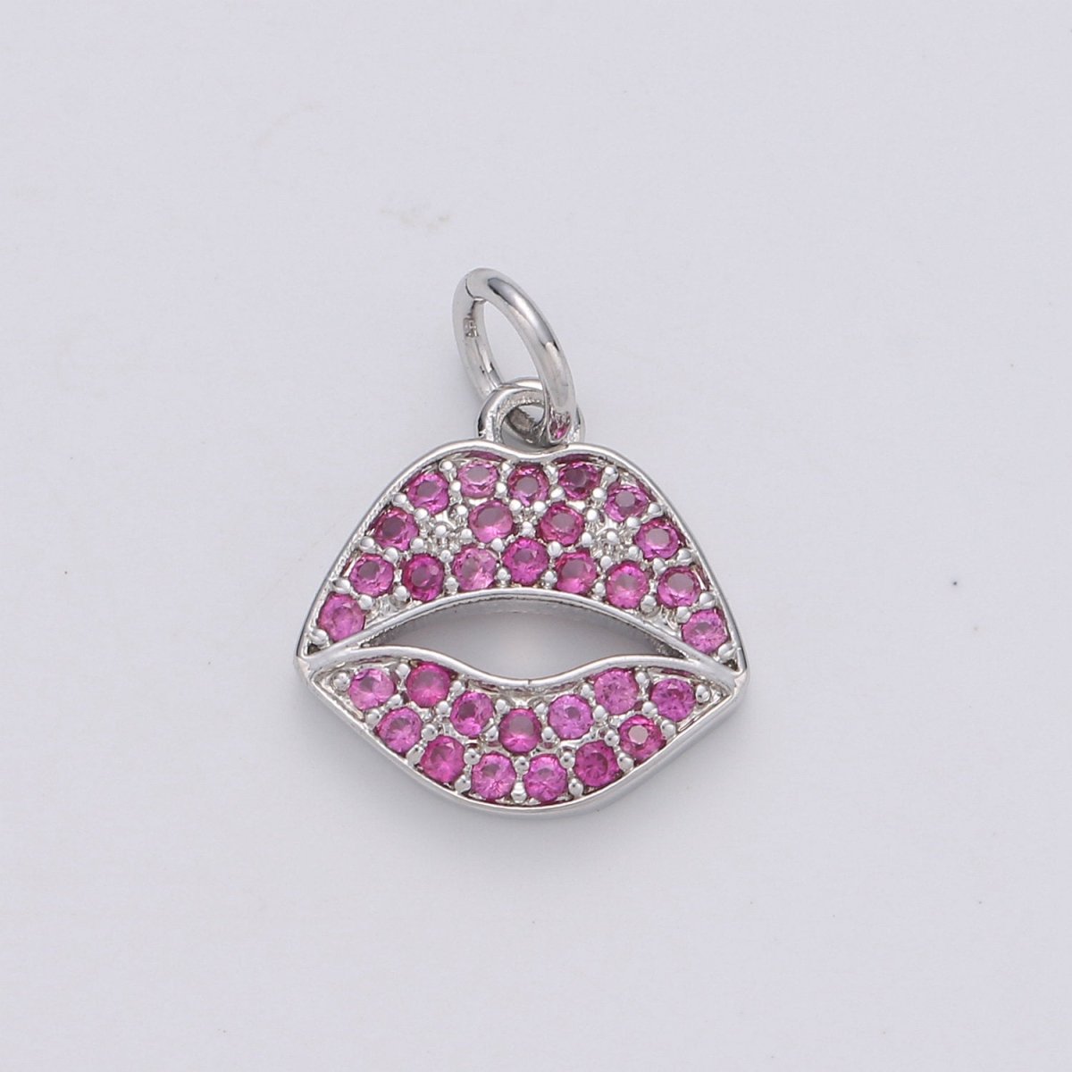 Micro Pave Pink Lips Charm in 14k Gold Filled for Bracelet Earring Necklace Charm Supply / Silver Lips Charm Kiss jewelry, D-188 D-189