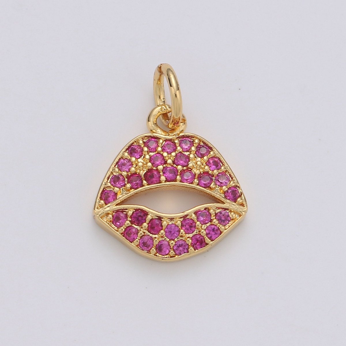 Micro Pave Pink Lips Charm in 14k Gold Filled for Bracelet Earring Necklace Charm Supply / Silver Lips Charm Kiss jewelry, D-188 D-189