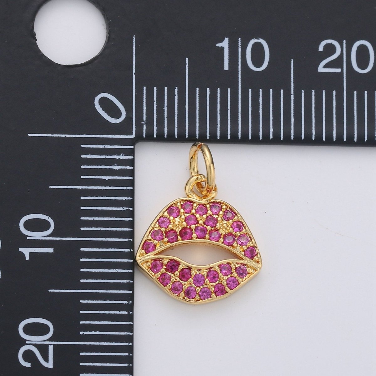 Micro Pave Pink Lips Charm in 14k Gold Filled for Bracelet Earring Necklace Charm Supply / Silver Lips Charm Kiss jewelry, D-188 D-189