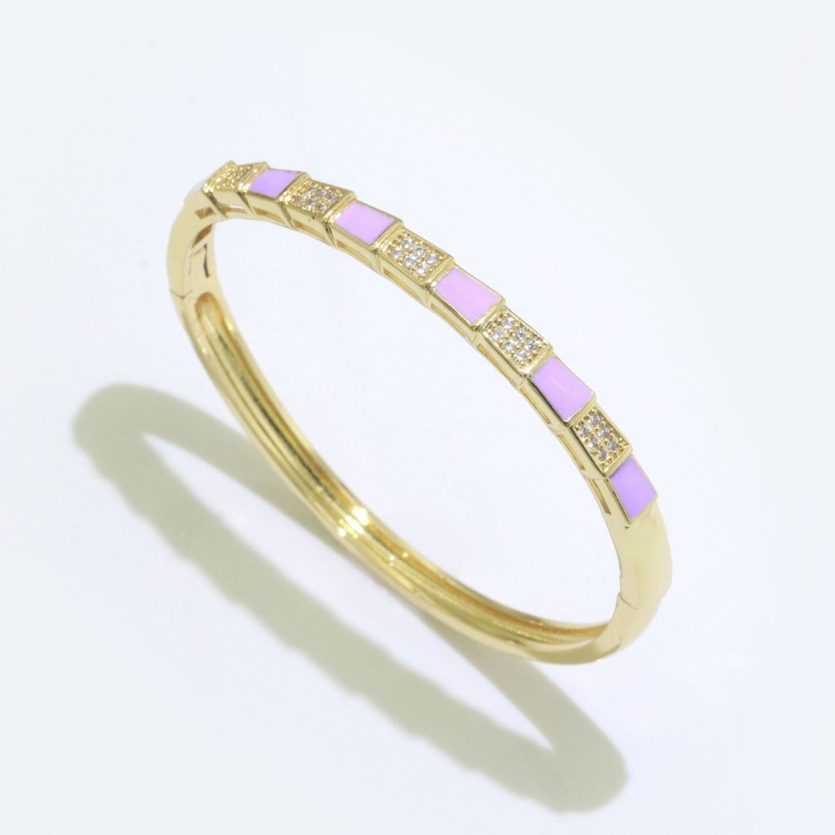 Micro Pave Plaid Cuff Bracelet, 14K Gold Filled Bangle Enamel Bracelet Adjustable Checker | WA-173 to WA-182 Clearance Pricing