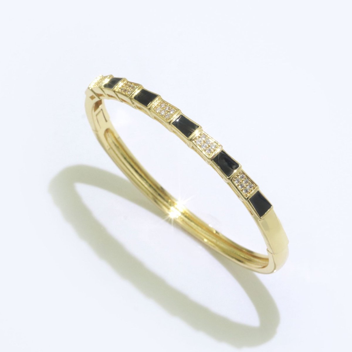 Micro Pave Plaid Cuff Bracelet, 14K Gold Filled Bangle Enamel Bracelet Adjustable Checker | WA-173 to WA-182 Clearance Pricing