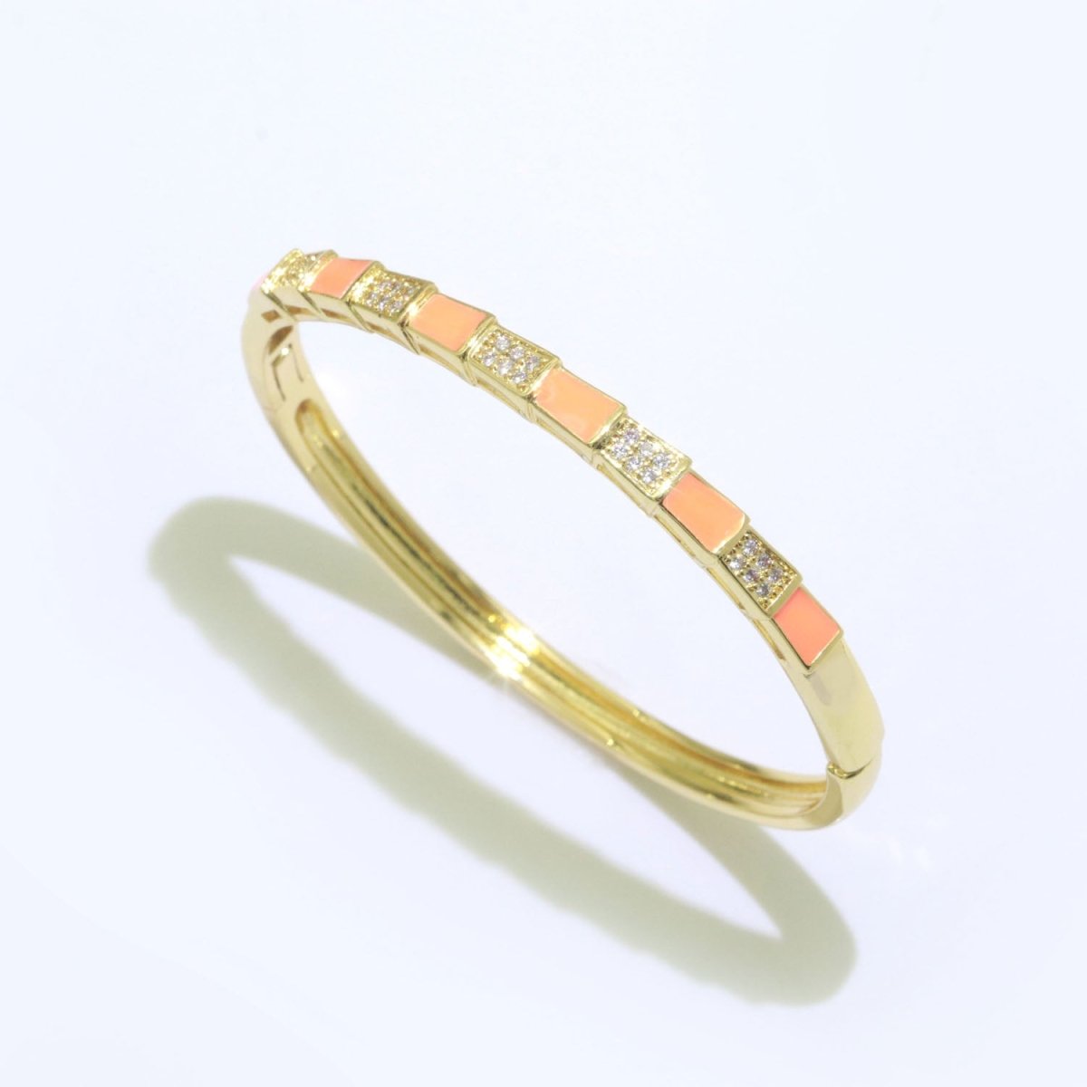 Micro Pave Plaid Cuff Bracelet, 14K Gold Filled Bangle Enamel Bracelet Adjustable Checker | WA-173 to WA-182 Clearance Pricing