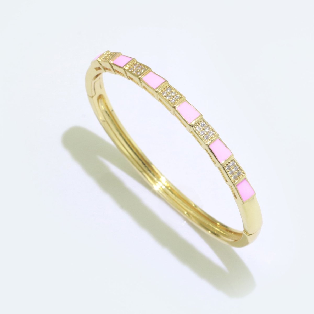 Micro Pave Plaid Cuff Bracelet, 14K Gold Filled Bangle Enamel Bracelet Adjustable Checker | WA-173 to WA-182 Clearance Pricing