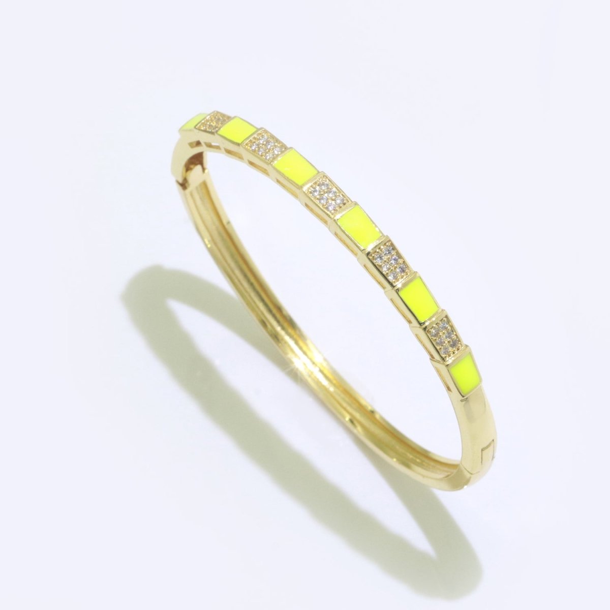 Micro Pave Plaid Cuff Bracelet, 14K Gold Filled Bangle Enamel Bracelet Adjustable Checker | WA-173 to WA-182 Clearance Pricing
