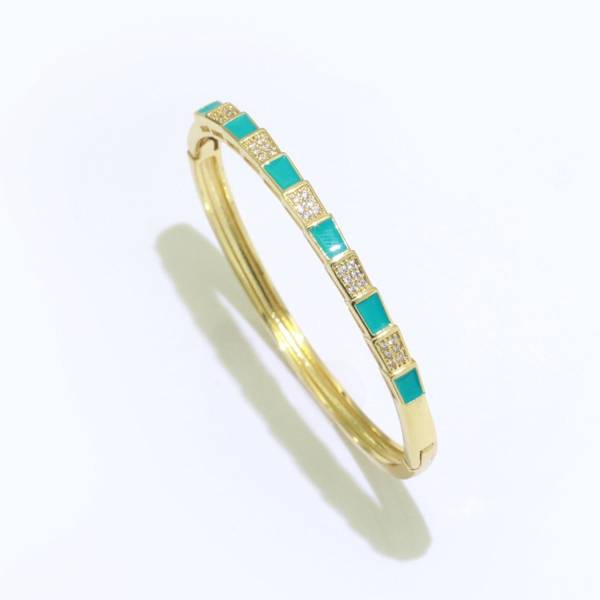 Micro Pave Plaid Cuff Bracelet, 14K Gold Filled Bangle Enamel Bracelet Adjustable Checker | WA-173 to WA-182 Clearance Pricing