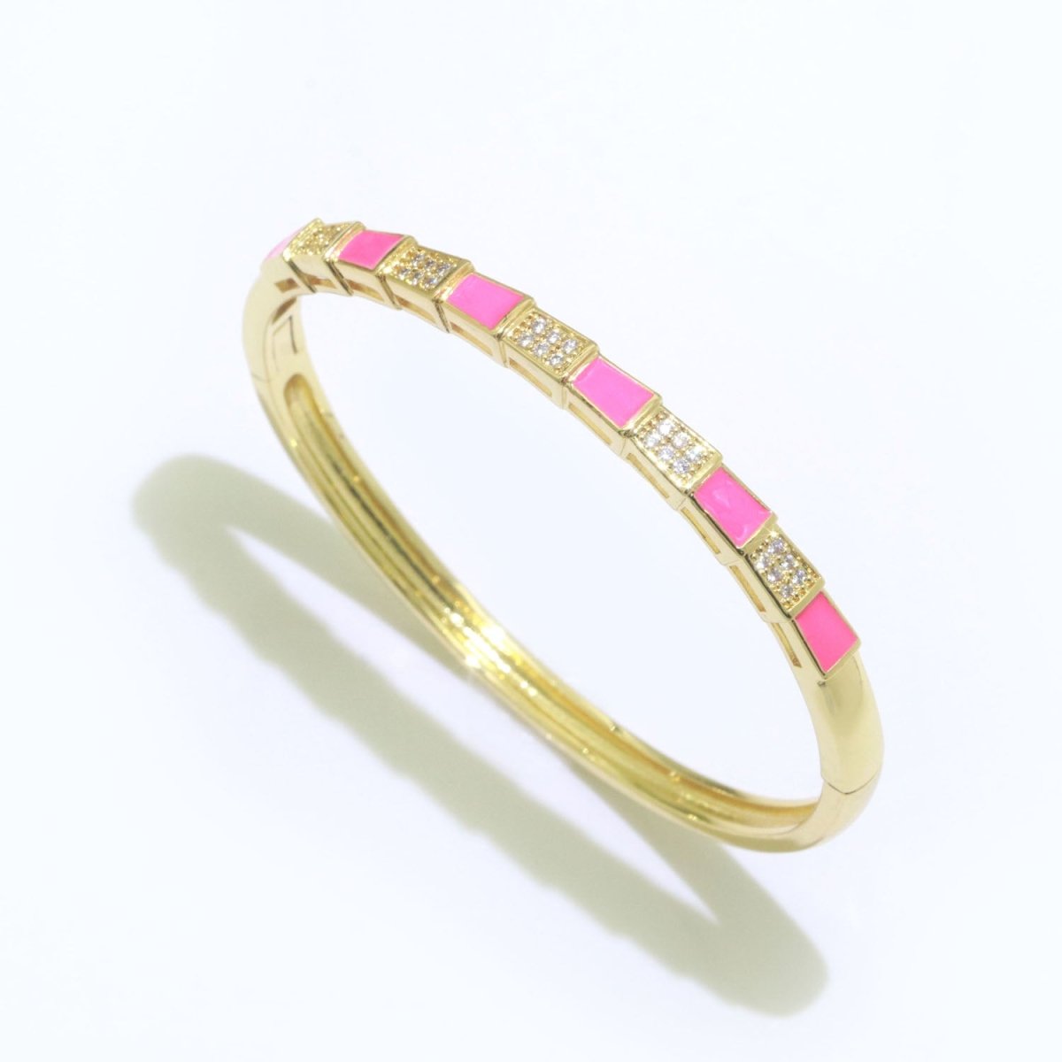 Micro Pave Plaid Cuff Bracelet, 14K Gold Filled Bangle Enamel Bracelet Adjustable Checker | WA-173 to WA-182 Clearance Pricing