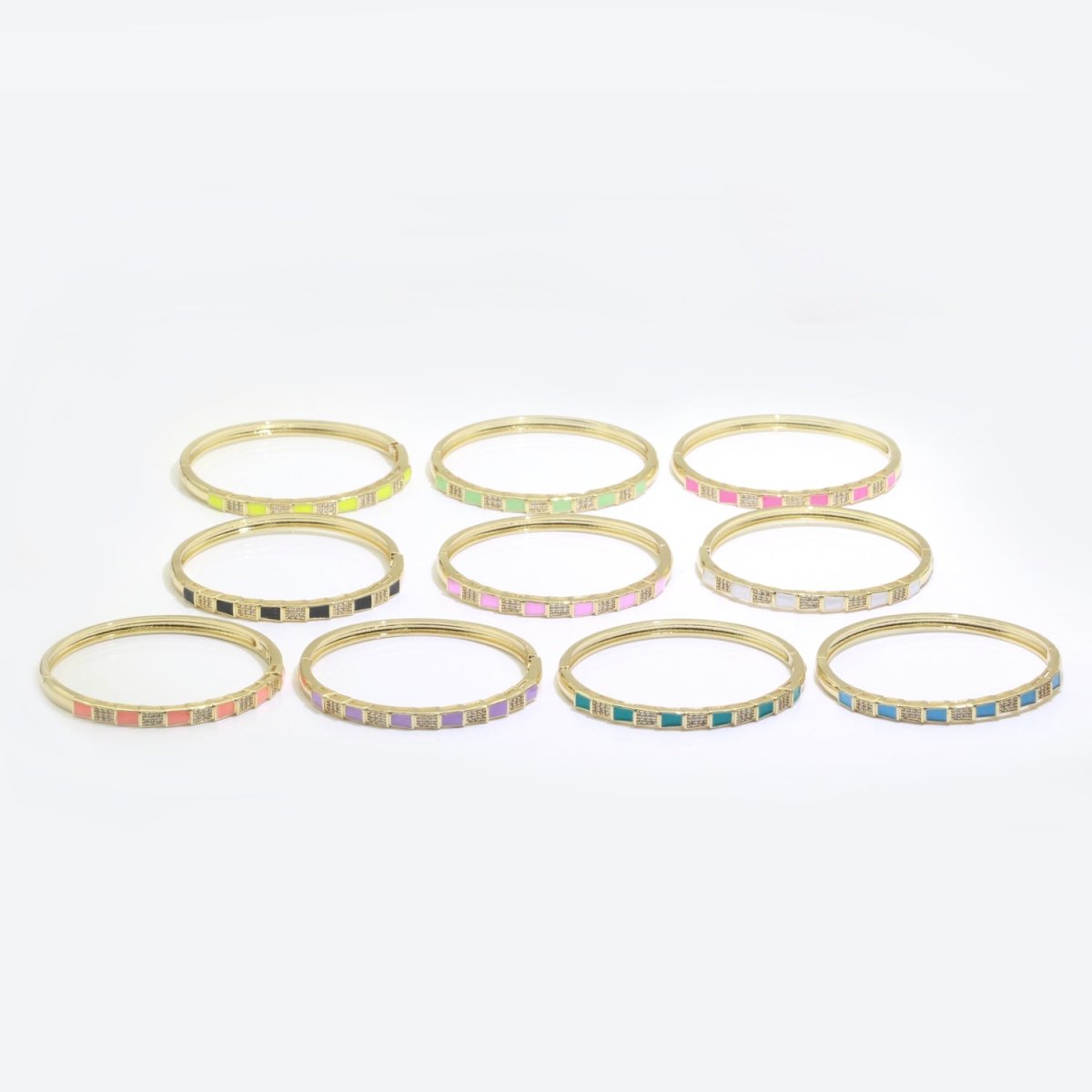 Micro Pave Plaid Cuff Bracelet, 14K Gold Filled Bangle Enamel Bracelet Adjustable Checker | WA-173 to WA-182 Clearance Pricing