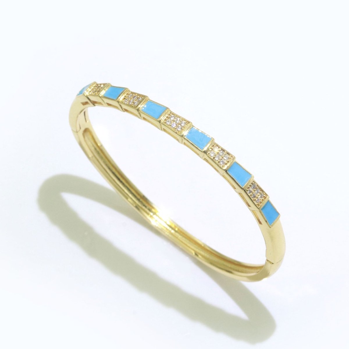 Micro Pave Plaid Cuff Bracelet, 14K Gold Filled Bangle Enamel Bracelet Adjustable Checker | WA-173 to WA-182 Clearance Pricing
