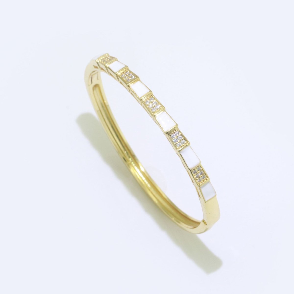 Micro Pave Plaid Cuff Bracelet, 14K Gold Filled Bangle Enamel Bracelet Adjustable Checker | WA-173 to WA-182 Clearance Pricing