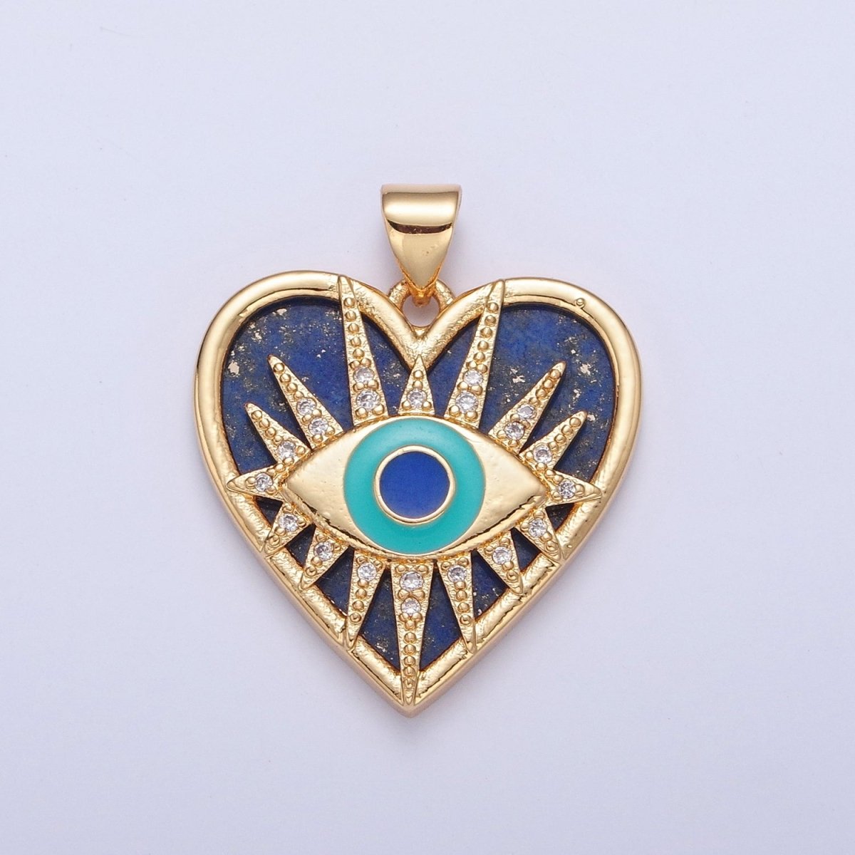 Micro Pave Protection Evil Eye Pendant, Blue Lapiz Heart Pendant H-687 - DLUXCA