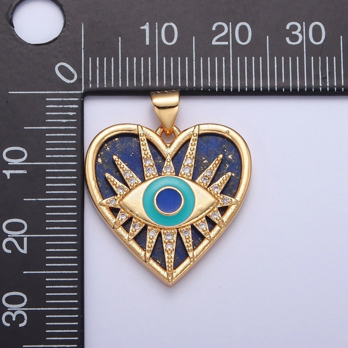Micro Pave Protection Evil Eye Pendant, Blue Lapiz Heart Pendant H-687 - DLUXCA