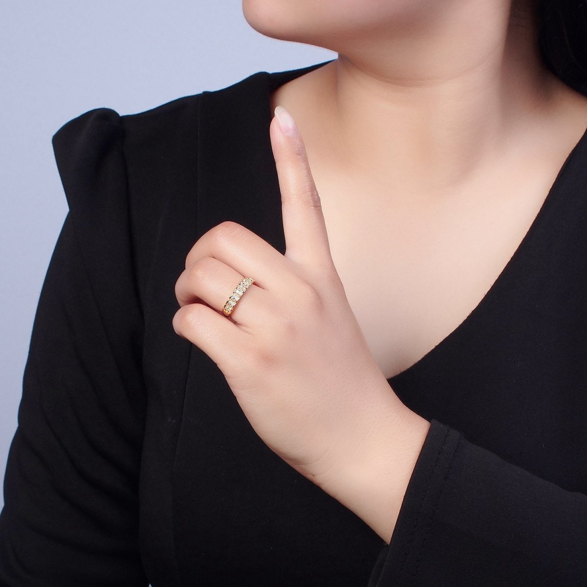 Micro Pave Ring in 16k Gold Filled Open Adjustable Ring O-744 - DLUXCA