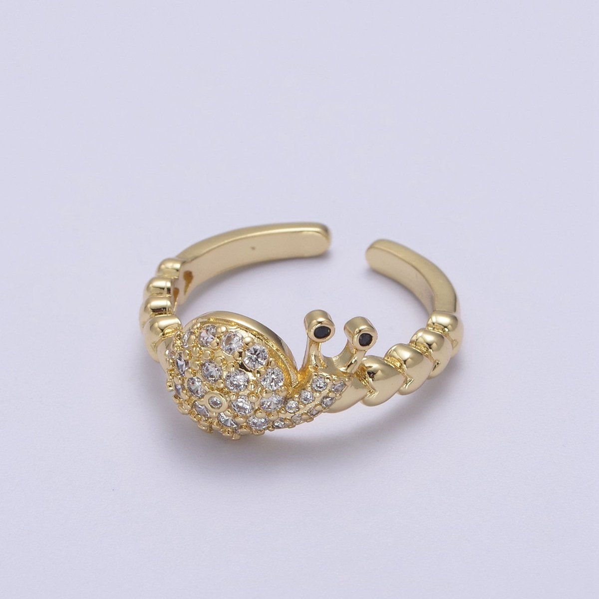 Micro Pave Snail Ring, Heart Textured Gold Adjustable Band Ring, 24K Gold Filled Nature Ocean Wildlife Under The Sea Ring U-441 - DLUXCA