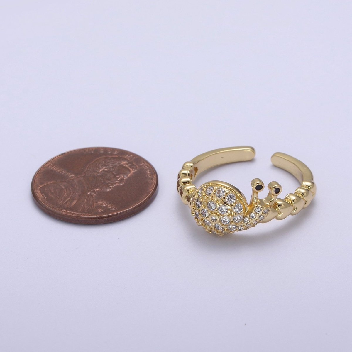 Micro Pave Snail Ring, Heart Textured Gold Adjustable Band Ring, 24K Gold Filled Nature Ocean Wildlife Under The Sea Ring U-441 - DLUXCA