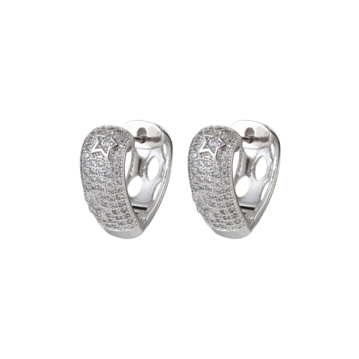Micro Pave Star Huggie hoops, Gold Cubic zirconia small Hoops earrings, cz diamond stones, tiny dainty Q-049