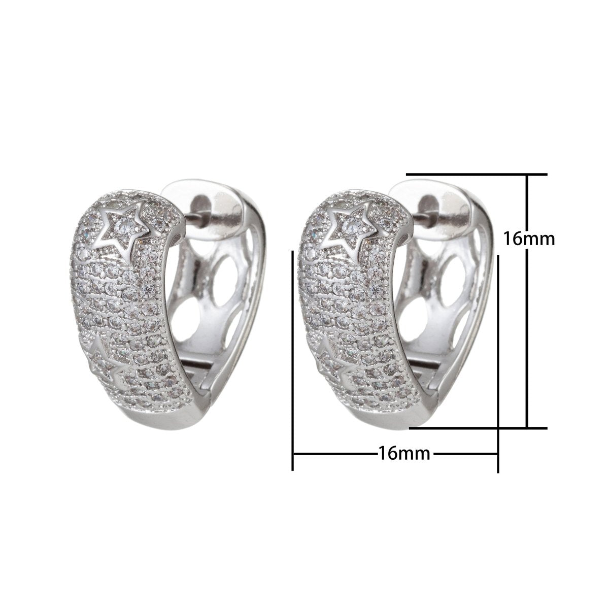 Micro Pave Star Huggie hoops, Gold Cubic zirconia small Hoops earrings, cz diamond stones, tiny dainty Q-049