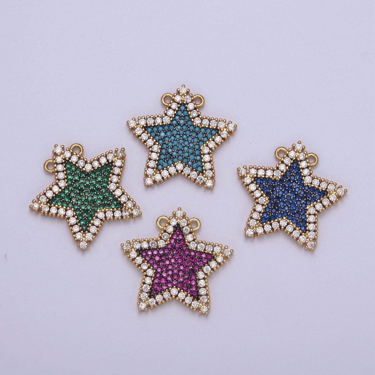 Micro Pave Star Pendant • 24k Gold Filled Star Charm Dainty Celestial Jewelry Making Supplies • Cubic Twinkle Little Star Green Blue Teal Pink CZ Star F-760 F-763 F-768