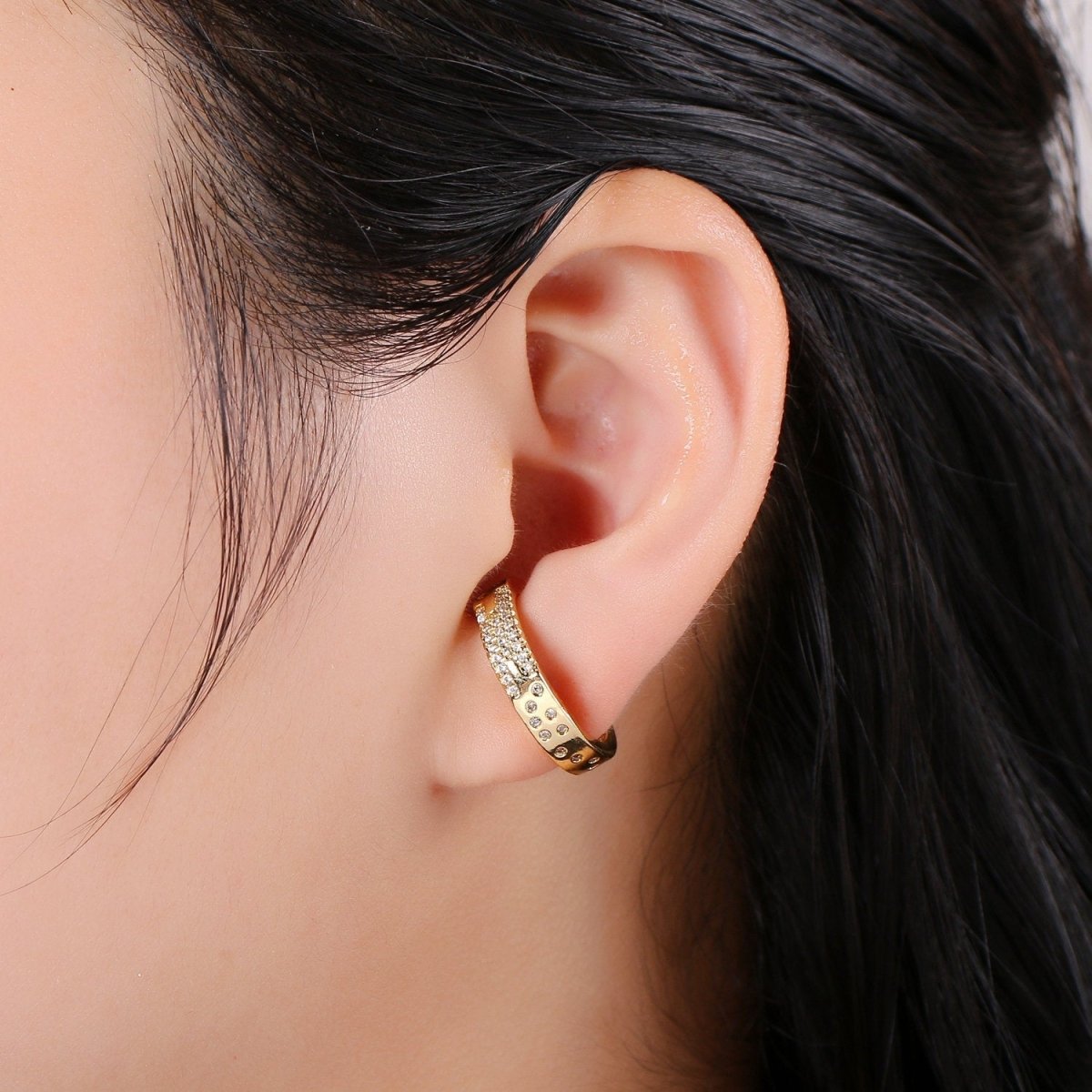 Micro Pave Suspender Earrings • Gold Filled ear climbers • cuff earrings • Gold hoop stud earrings • Satement Earring jewelry Q-245 Q-246