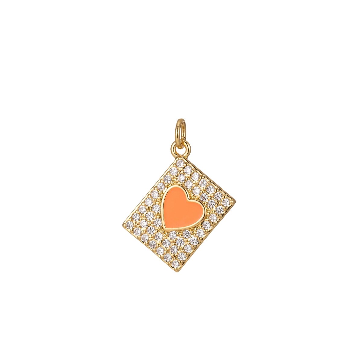 Micro Pave Tag Charm Cubic Heart Enamel Pendant E-892-E-898