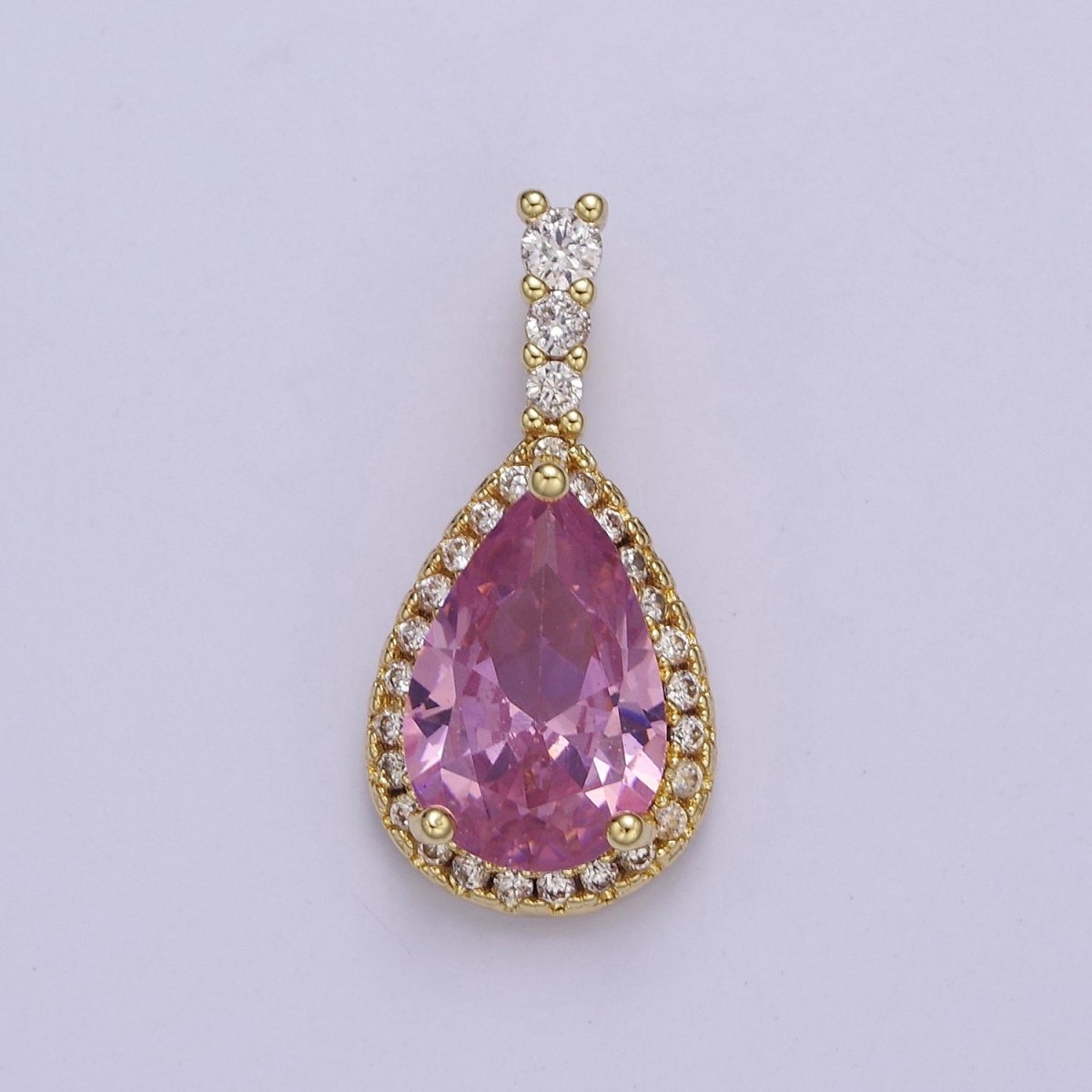 Micro Pave Teardrop Pink, Clear, Black Cubic Zirconia CZ Pendant Charm For Jewelry Necklace Making, J-562 J-564 J-565